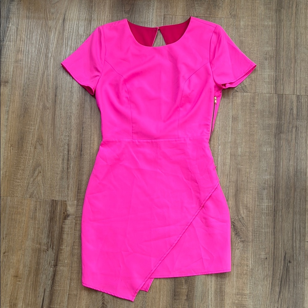 Hot Pink Asymmetrical Wrap Dress